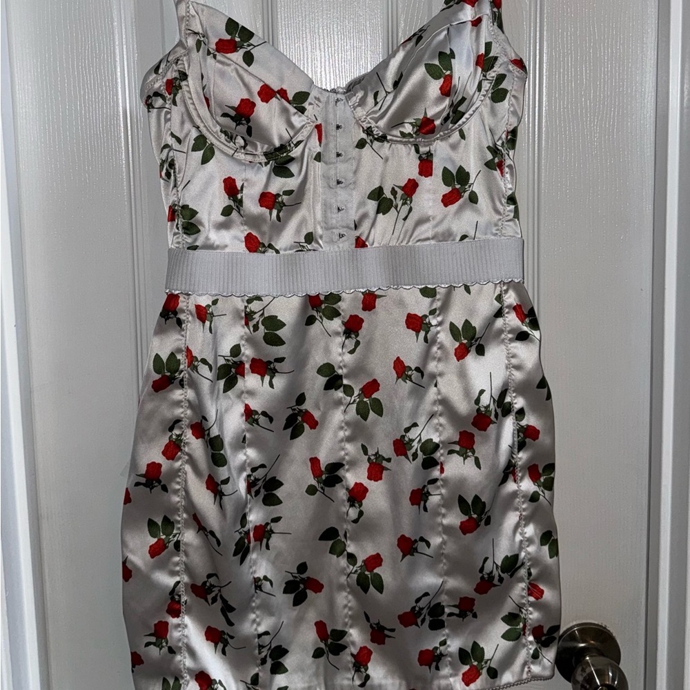 For the Love Of Lemons White Love Song Rose Mini Dress M Bodycon Slip Style Chic